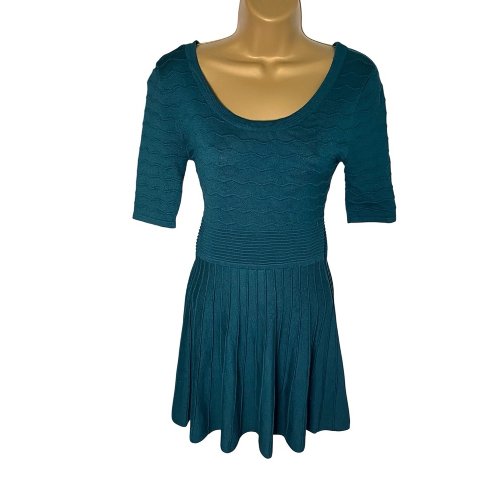 Candie’s Fit & Flare Sweater Dress Textured Knit Teal XS Juniors